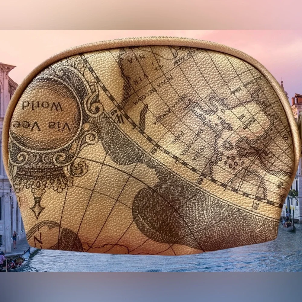ELKA Vintage Set of 2 Map Print Travel Cosmetic Bags